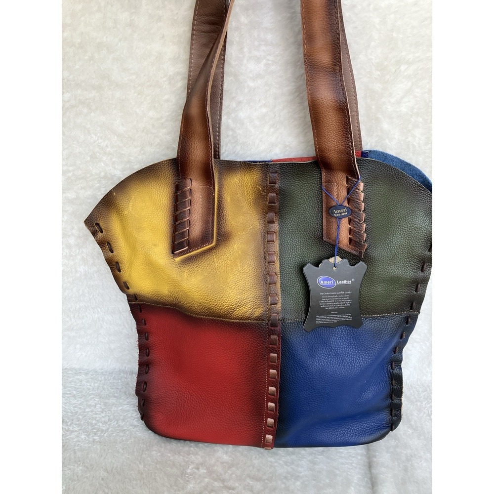 Amerileather Tote Patchwork Leather Handbag NWT Removable Center Pouch